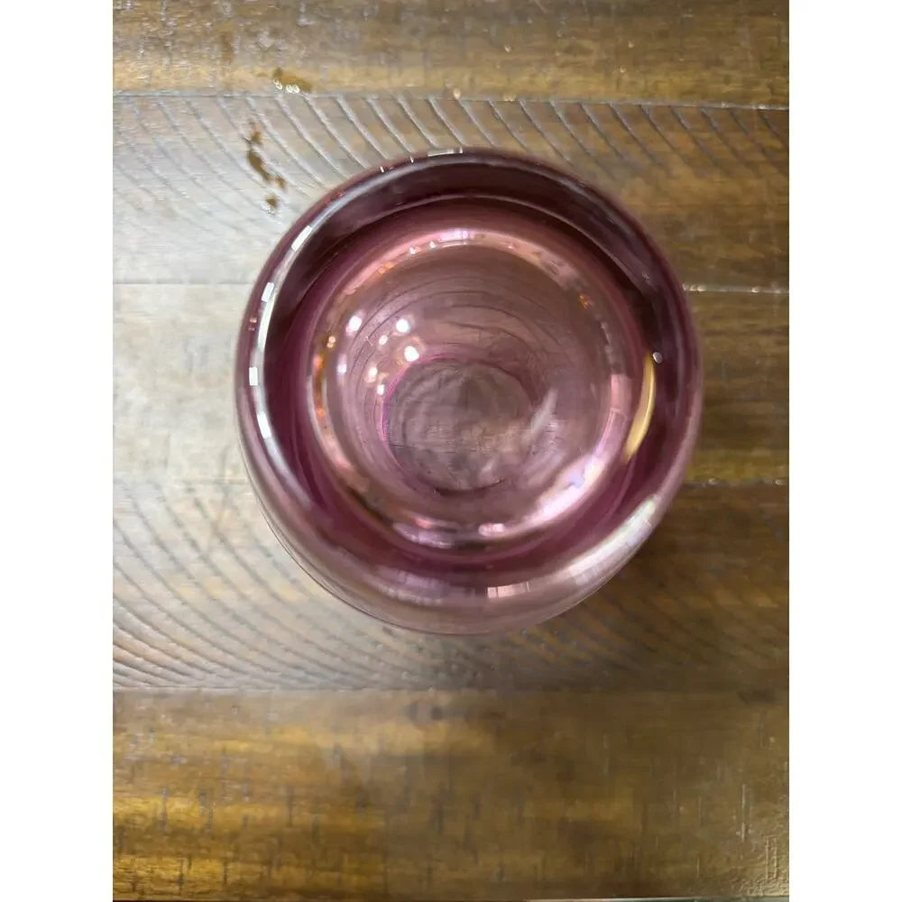 Rose Pink Glass Large Vase Etched Pink Stripes Bands 8